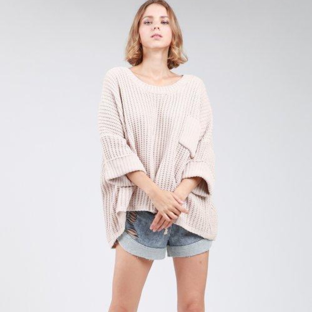 Oversized Cream Beige Chenille Pullover Sweater - Picture 2 of 4